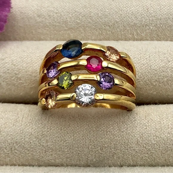 Fashion Jewelry Multicolor Gemstone Gold Ring - Picture 3 of 16